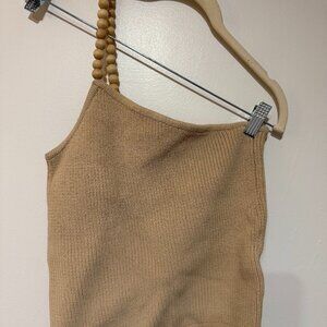 ✨🤎 Zara Asymmetric Beaded Knit Top – Tan - Size M 🤎✨